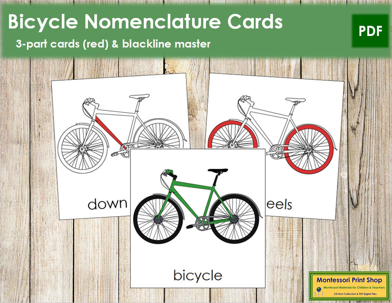 Parts of a Bicycle Nomenclature 3part Cards RED Printable Etsy