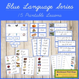 Montessori Blue Phonetic Sprachserien-Bundle CURSIVE (Fotos) - Primäre Phonetik - Druckbare Montessori Karten - Digitaler Download