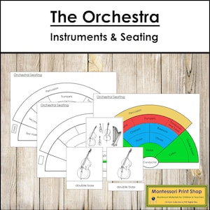 Instrumentos y plano de asientos de la orquesta - Música - Tarjetas Montessori imprimibles - Descarga digital