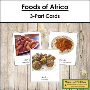 Aliments d'Afrique - Cartes Montessori Continent - Géographie - Cartes Montessori imprimables - Téléchargement numérique