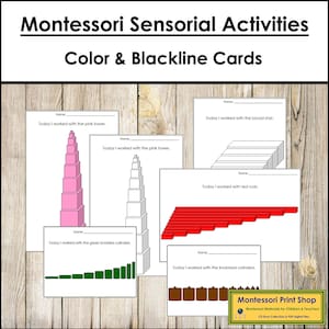 Schede di attività sensoriali (a colori e con linee nere) - Lezioni sensoriali Montessori - Schede Montessori stampabili - Download digitale