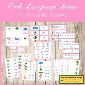 Paquete de la serie de lenguaje fonético Montessori Pink CURSIVA (imágenes prediseñadas) - Fonética primaria - Tarjetas Montessori imprimibles - Descarga digital