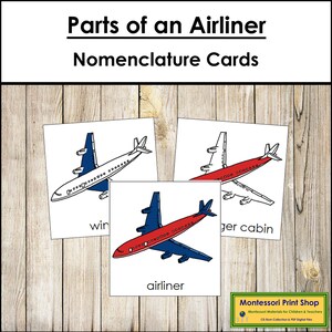 Parts of an Airliner Nomenclature 3-Part Cards - Montessori Zoology - Printable Montessori Materials - Digital Download