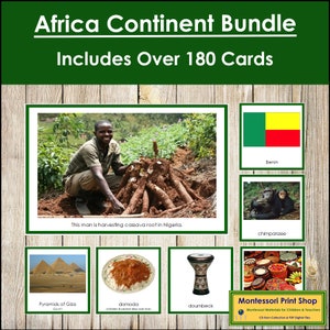 Pacchetto continente Africa (codificato a colori) - Geografia - Schede Montessori stampabili - Download digitale