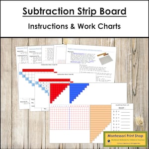 Tablero de resta, gráficos e instrucciones - Matemáticas de primaria - Materiales Montessori imprimibles - Descarga digital