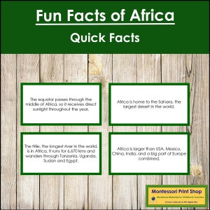 Curiosità sull'Africa (codificate a colori) - Schede Montessori sui continenti - Geografia - Schede Montessori stampabili - Download digitale