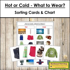 Warm of koud? Wat te dragen - kleuterschool - afdrukbare montessorikaarten - digitale download