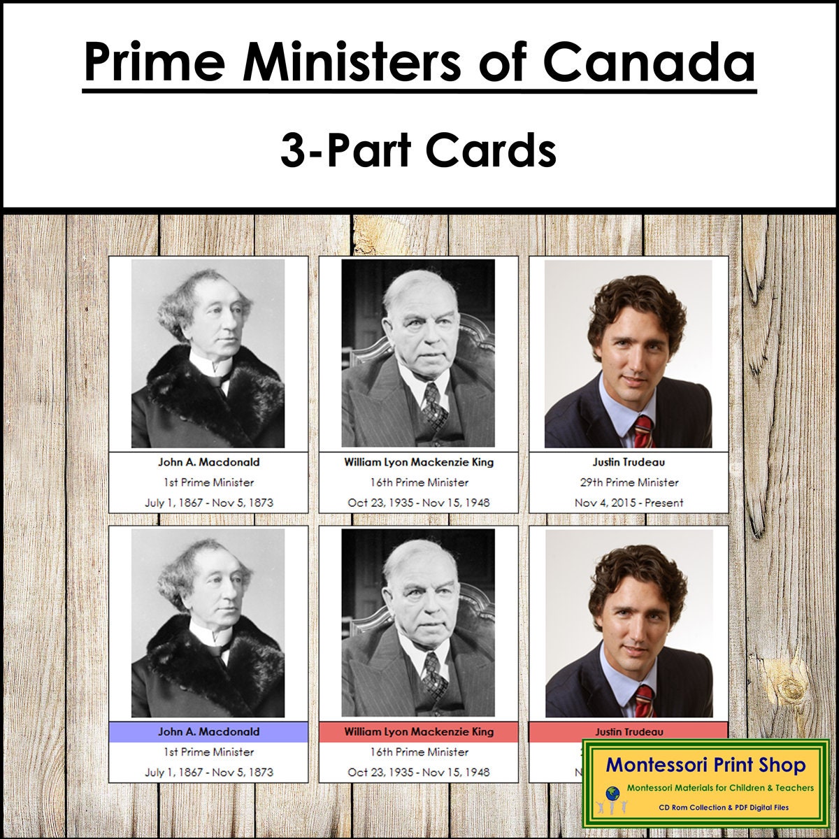 Prime Ministers of Canada 3-part Cards Canadian History Printable
