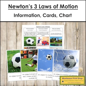 Cartas das 3 Leis do Movimento de Newton - Ciência - Materiais Montessori para Imprimir - Download Digital