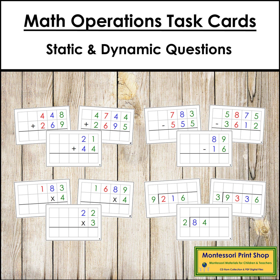 Montessori Math Operations Command Cards Bundle [color-coded] Addition ...