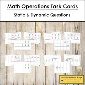 Paquete de tarjetas de comandos de operaciones matemáticas (código de colores Montessori) - Tarjetas Montessori imprimibles - Descarga digital