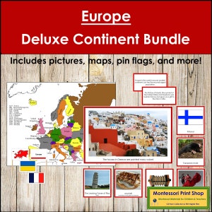 Pacchetto continente Europa Deluxe (codificato a colori) - Geografia - Schede Montessori stampabili - Download digitale