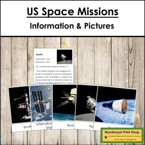 Missioni spaziali degli Stati Uniti - Astronomia - Nomenclatura Montessori stampabile - Download digitale