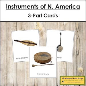 Strumenti musicali del Nord America - Schede dei continenti - Geografia - Schede Montessori stampabili - Download digitale
