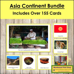 Bundle continent Asie (code couleur) - géographie - cartes Montessori imprimables - téléchargement numérique