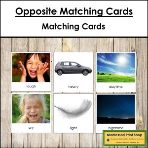 Opposite Matching Cards - Montessori Language & Grammar - Printable Montessori Materials - Digital Download