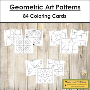Pode incluir: Um conjunto de 84 cartões para colorir geométricos em preto e branco. Os cartões apresentam uma variedade de padrões, incluindo estrelas, círculos, quadrados e triângulos. Os cartões são impressos em papel branco e estão prontos para serem coloridos.