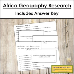 Africa Geography Research Cards - Montessori Geography (Digital Download)