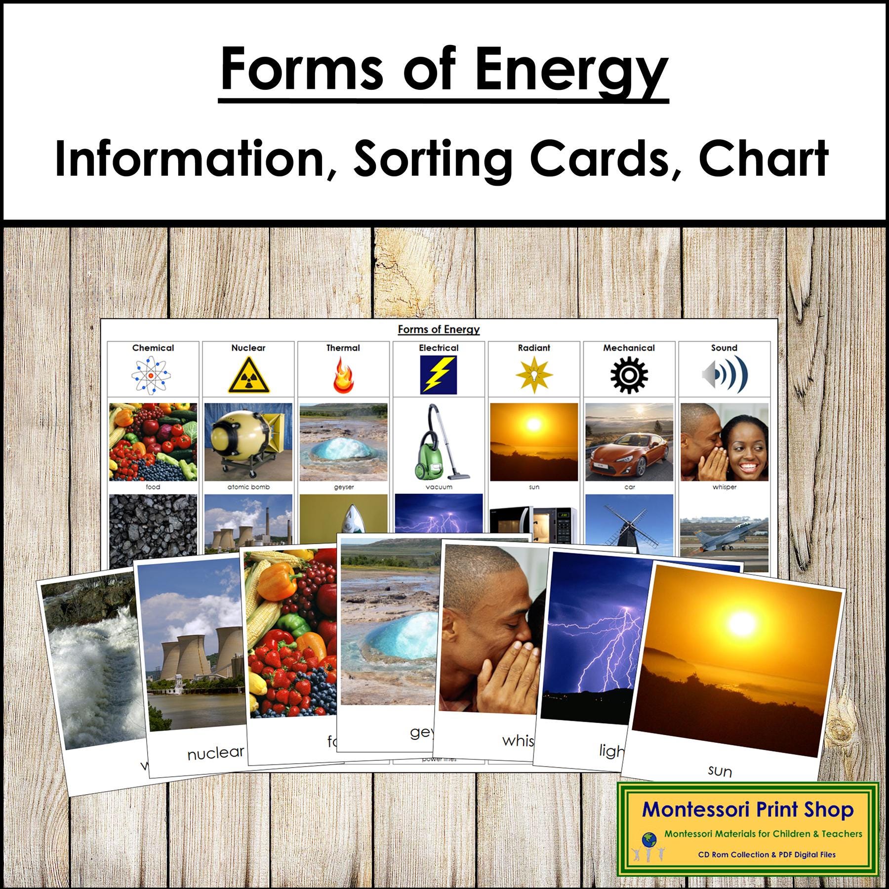 Forms of Energy Sorting Cards & Charts - Montessori Science Activity ...