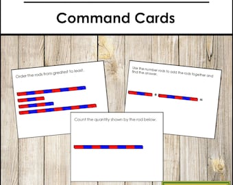 Montessori Number Rods Command Cards - Sensorial Math Activity (Digital Download)