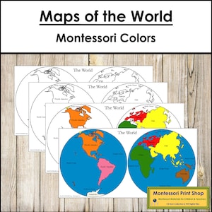 Weltkarte (Halbkugeln) - Montessori Geographie - Druckbare Montessori Materialien - Digitaler Download