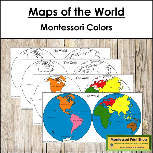 Map of the World (Hemispheres) - Montessori Geography - Printable Montessori Materials - Digital Download