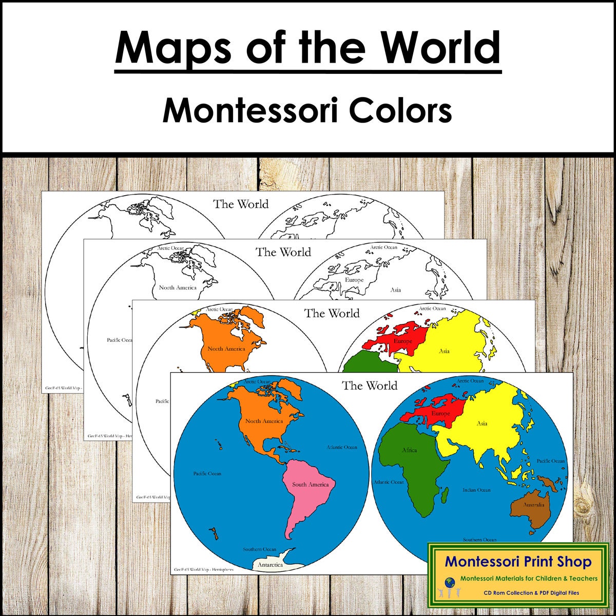 Map of the World Hemispheres Montessori Geography -  Portugal