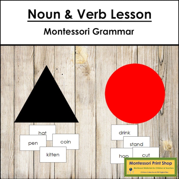 Noun & Verb Lesson - Grammar - Printable Montessori Materials - Digital Download