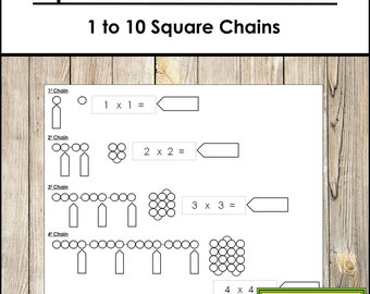 Montessori Square Chain Worksheets - Primary Math - Printable Montessori Materials - Digital Download