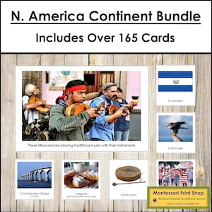 North America Continent Bundle - Geography - Printable Montessori Cards - Digital Download