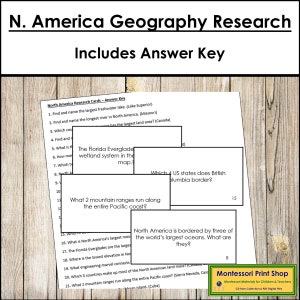 North America Geography Research Cards - Geography - Printable Montessori Materials - Digital Download