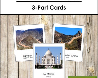 Landmarks of Asia - Montessori Continent Cards - Geography - Printable Montessori Cards - Digital Download