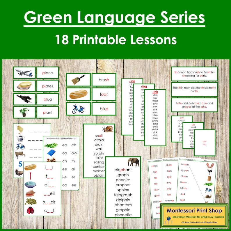 Montessori Green Phonogram Language Series Bundle (PHOTOS) - Primary Phonics - Printable Montessori Cards - Digital Download by Montessori Print Shop