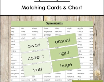 Tarjetas y tabla de sinónimos [codificadas por colores] - Gramática Montessori (Descarga digital)
