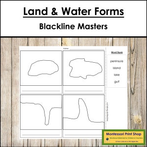 Simple Land & Water Forms Blackline Masters - Montessori Geography - Printable Montessori Materials - Digital Download