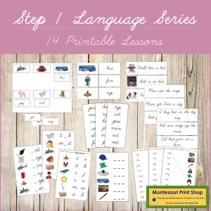 Paquete de la serie de lenguaje fonético Paso 1 en CURSIVA (Fotos) - Lenguaje principal - Tarjetas Montessori imprimibles - Descarga digital