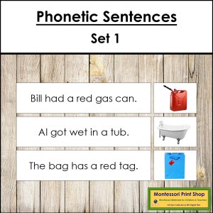 Ensemble de phrases phonétiques et d'images 1 - langue - matériel Montessori imprimable - téléchargement numérique