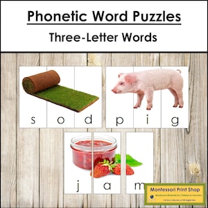 Puzzle di parole fonetiche - Lingua - Materiali Montessori stampabili - Download digitale