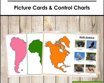 Animals of the Continents Set 2 (color-coded) - Montessori Geography & Zoology - Printable Montessori Materials - Digital Download