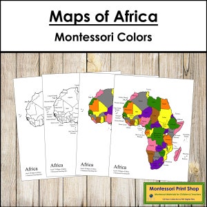 Afrika Karten (Farbe & schwarze Linie) - Montessori Geographie - Druckbare Montessori Materialien - Digitaler Download