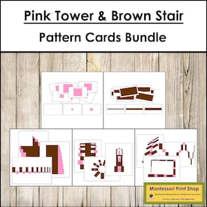 Bundle de cartes modèle tour rose Montessori et escaliers marron - activités sensorielles Montessori - cartes Montessori imprimables - téléchargement numérique