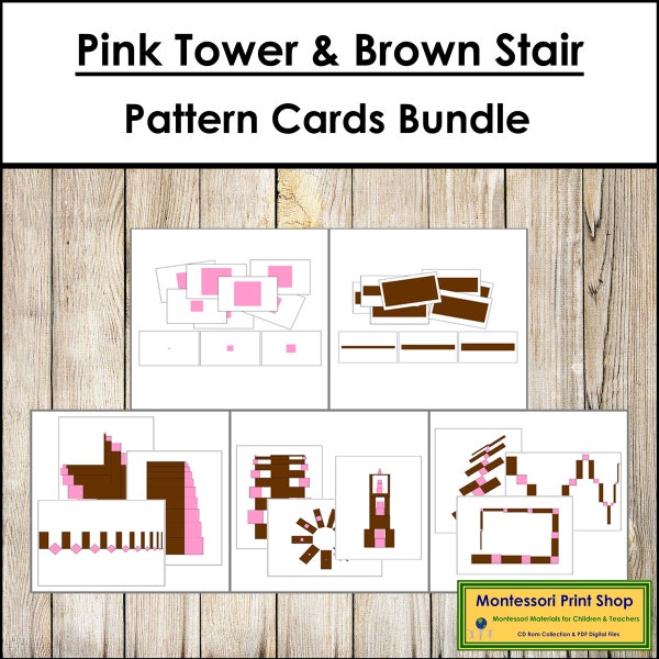 Montessori Pink Tower & Brown Stairs Pattern Cards Bundle - Montessori Sensorial Activities - Printable Montessori Cards - Digital Download