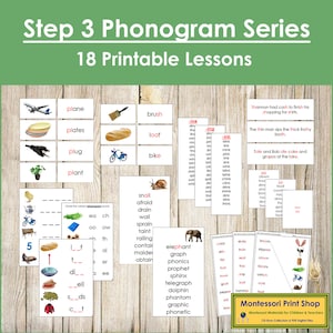 Paquete de la serie de fonogramas del paso 3 (FOTOS) - Fonética primaria - Tarjetas Montessori imprimibles - Descarga digital