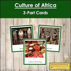 Culture de l'Afrique (code couleur) - Cartes Montessori Continent - Géographie - Cartes Montessori imprimables - Téléchargement numérique