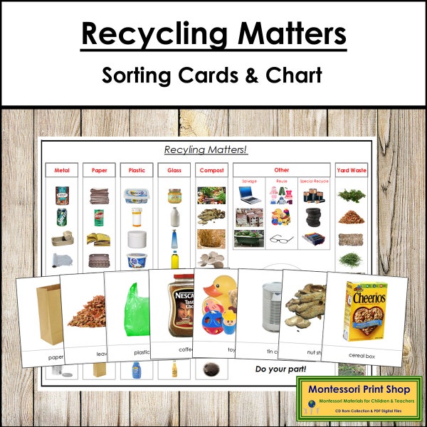 Recycling Matters Sorting Cards & Control Chart - Printable Montessori Science Cards - Digital Download