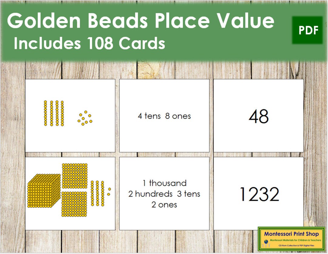 Golden Beads Place Value Cards Primary Math Printable - Etsy Denmark