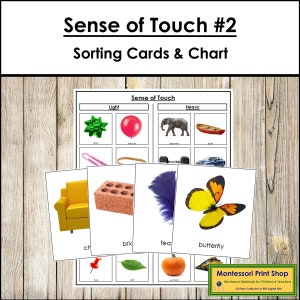 Conjunto de cartões de classificação e gráfico de controle do sentido do tato 2 - Ciência - Cartões Montessori para impressão - Download digital