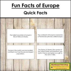 Curiosità sull'Europa - Carte Montessori sui continenti - Geografia - Carte Montessori stampabili - Download digitale