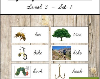 Rhyming Words & Pictures Level 3, Set 1 (CURSIVE) - Montessori Language - Printable Montessori Materials - Digital Download