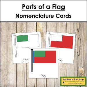 Parts of a Flag Nomenclature 3-Part Cards - Science - Printable Montessori Materials - Digital Download